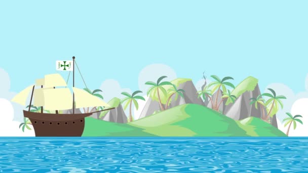 Christopher Columbus Santa Maria Ship Sailing To Shore — Stock Video