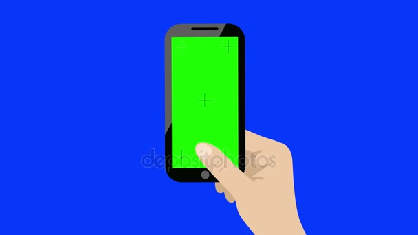 Vector Hand Holding A Smart Phone Vertically With Green Screen — Stock Video