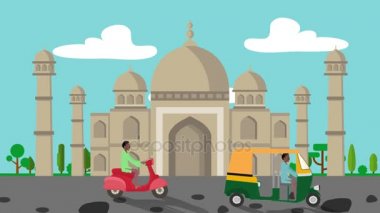 Karikatür tarzı geçirerek Rickshaws ile Taj Mahal