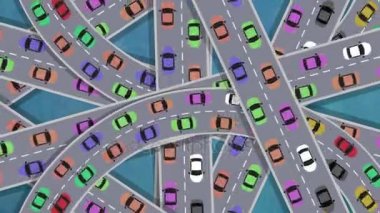 Yukarıdan yoğun trafik karikatür tarzı ile meşgul kavşak 