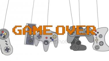 Game Over farklı oyun çubukları arka plan asılı onların tel üzerinde
