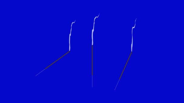 Incense Burning With Thin Smoke On A Blue Screen — Stock Video