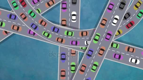 Top-Schuss auf einer vielbefahrenen Kreuzung bei starkem Verkehr — Stockvideo