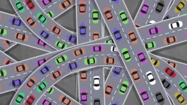 Γελοιογραφία αυτοκίνητα σε βαριά κυκλοφορία από ψηλά — Αρχείο Βίντεο