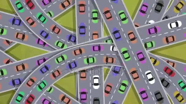 Busy intersection from Above in Cartoon Style — Stock Video