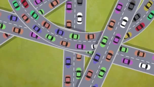 Ocupada intersección de arriba en estilo de dibujos animados — Vídeo de stock