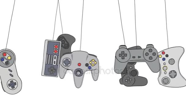 Desenhos animados Joysticks of a Video Game Consoles Balançando — Vídeo de Stock