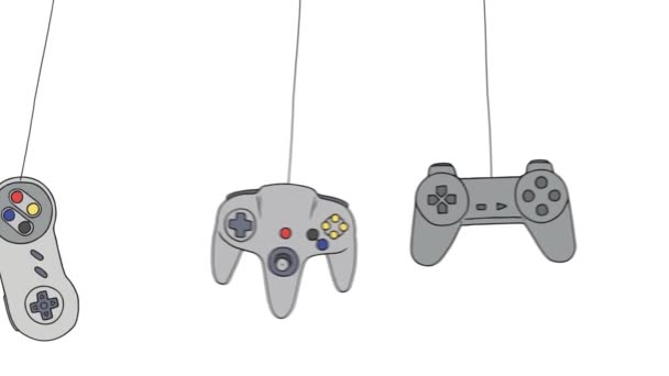 Joysticks de dibujos animados de un videojuego Consolas Swinging — Vídeo de stock