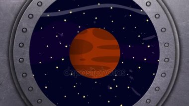 Mars gezegeni gittikçe bir uzay gemisi penceresinden görünümü