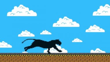 Eski bir bilgisayar oyununda çalışan siyah Panter tarzı Arcade