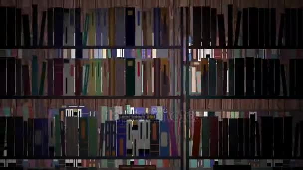 Cartoon-Bibliothek voller Bücher und Bücherregale — Stockvideo