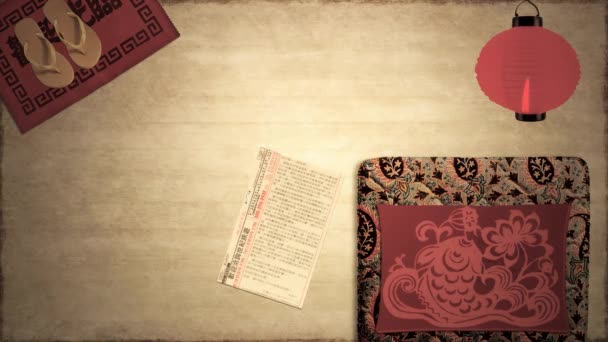 伝統的な中国語の家とベッドのイラスト — ストック動画