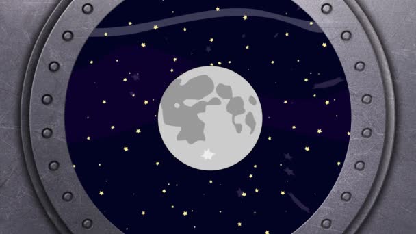 Att komma närmare månen ur ett rymdskepp fönster — Stockvideo