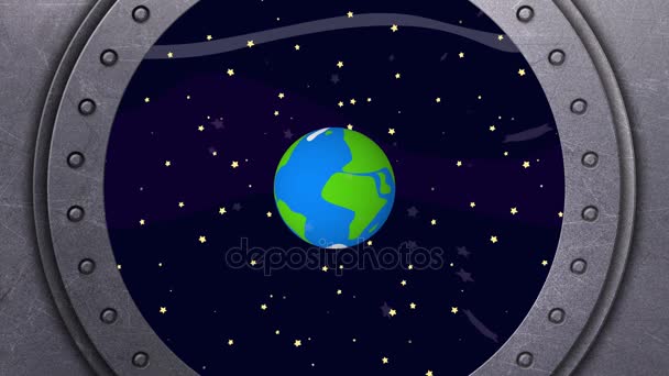 Vista na Terra a partir de uma janela de nave espacial chegando perto — Vídeo de Stock