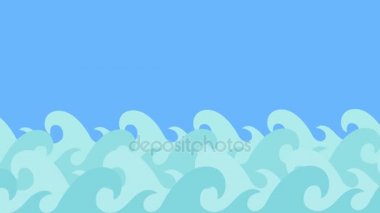 Çizgi film yunuslar mavi gökyüzü üzerinde dalgalar deniz arasında atlama
