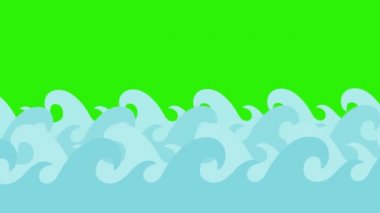 Çizgi film yunuslar yeşil bir ekran üzerinde dalgalar deniz arasında atlama