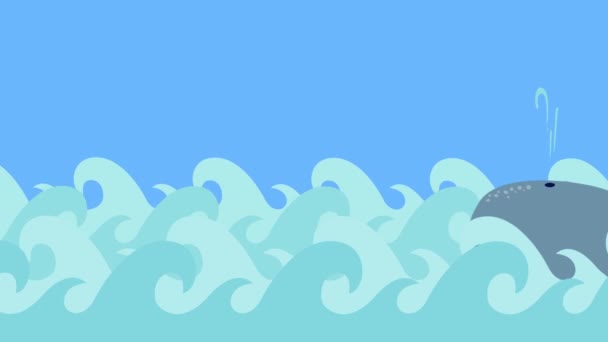 Baleia dos desenhos animados nada no mar em um céu azul — Vídeo de Stock