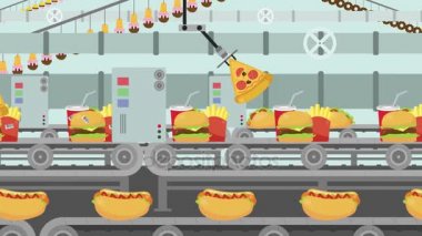 Çizgi film abur cubur fabrika dolu farklı tür bir Fast Food ile