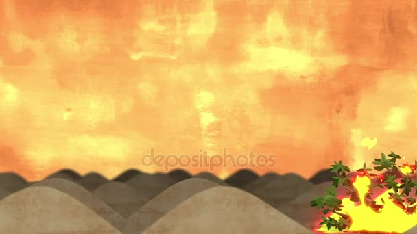 Hořící Bush v poušti v kresleném stylu — Stock video