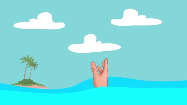 Drowning Man In The Middle Of The Sea In Front Of An Island — Stock Footage Drowning Man In The Middle Of The Sea In Front Of An Island Stock Footage