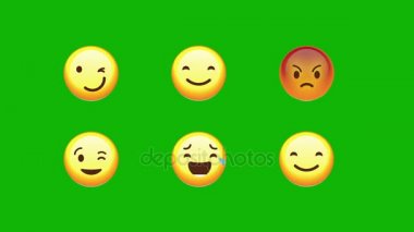 Yeşil bir ekran üzerinde düz stil komik Emoji ifadelerde