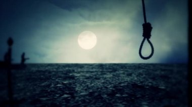 Hıristiyan askerleri ve savaş için gece darağacına ve dolunay ile yürüyen Knights