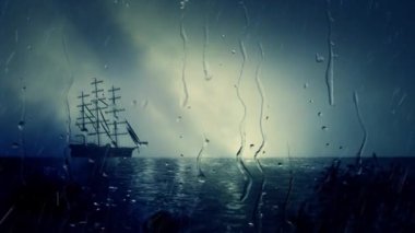 Kıyı yağmur altında yakın gemi yanaşma yelken