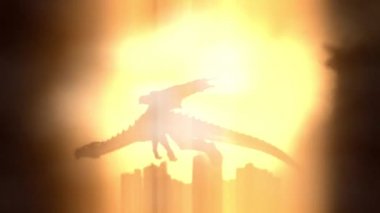 Uçan bir güneş gökyüzünde ve kale arka plan Dragon