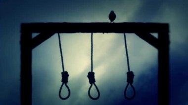 Bulutlu bir günde bir kuzgun ile darağacında asılı asılan