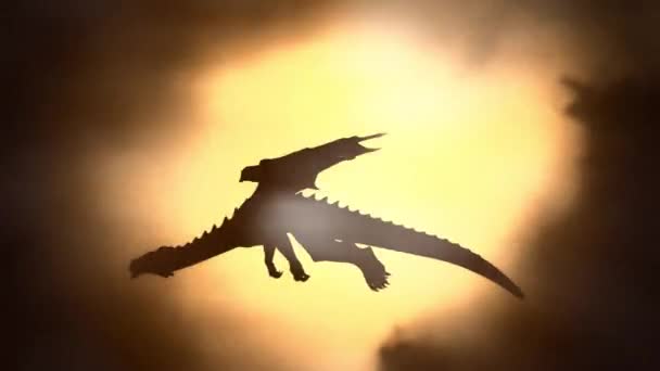 Silueta drak letící proti the Sun mávající křídly