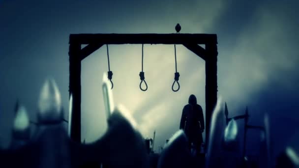 中世の軍隊および絞首台の横にある死刑執行人 — ストック動画
