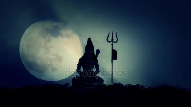 印度教主神湿婆冥想和在仁波全面兴起的月亮背景上跳舞 — 图库视频影像