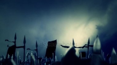 Kılıç ve savaşa yürüyen eksen Holding büyük Ortaçağ ordu