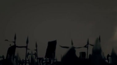 Bir fırtına altında savaşa Orklar yürüyen büyük Ortaçağ ordusu