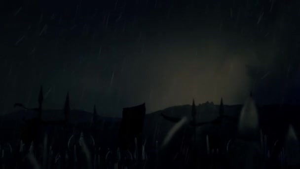 Bir fırtına altında savaşa yürüyen büyük Barbar ordusu — Stok video