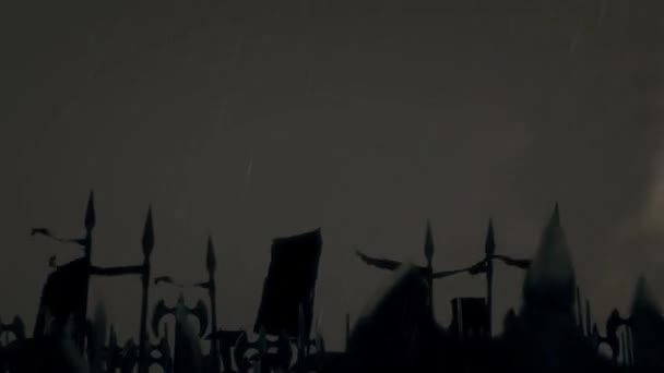 Immense armée de Vikings en marche à la guerre sous un orage