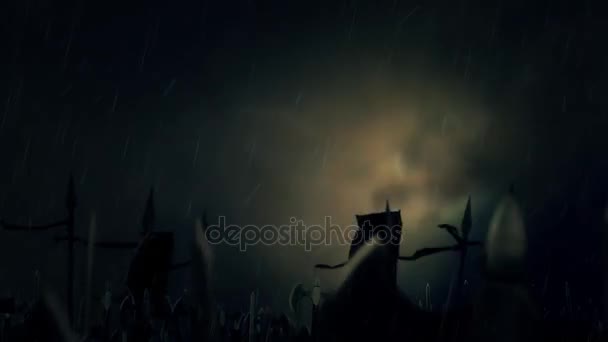 Exército bárbaro maciço marchando para a guerra sob uma tempestade — Vídeo de Stock
