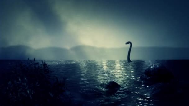 Loch Ness Monster pływanie w jeziorze — Wideo stockowe