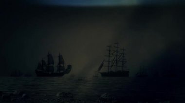 Bir fırtına altında iki filo yelken arasında Deniz Savaşı