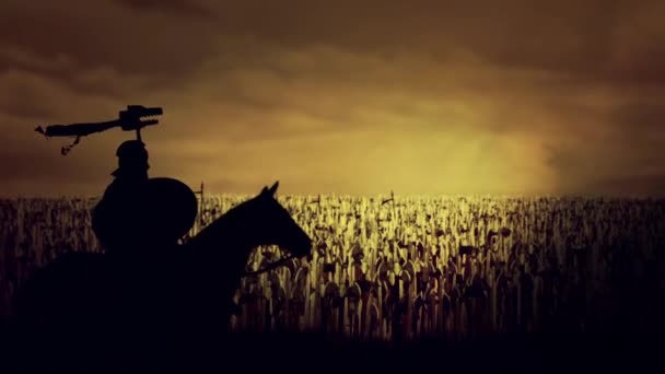 Roman Soldier Seating on His Horse In Front Thousands of Soldiers and Warriors — Stock Video