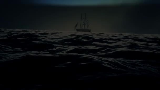 一场暴风雨中航行的船 — 图库视频影像