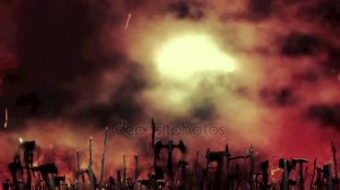 Ortaçağ ordu sallayarak silahlarını ateşli bir savaş içinde