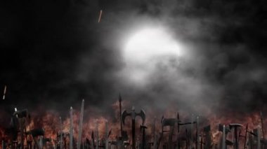 Ortaçağ ordu sallayarak onların silah önce veya sonra bir savaş bir dolunay sisli gecesi