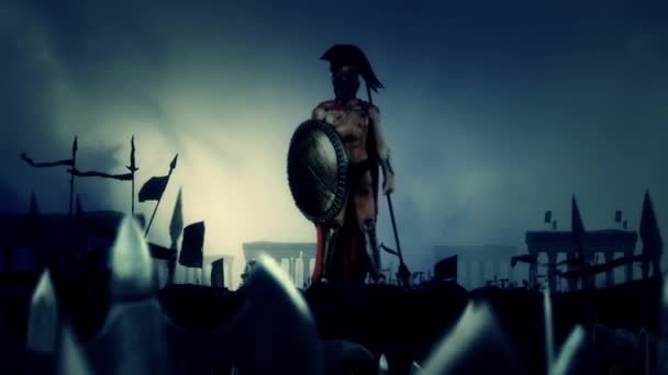 Soldado espartano depois de uma batalha heróica com seu exército maciço — Vídeo de Stock