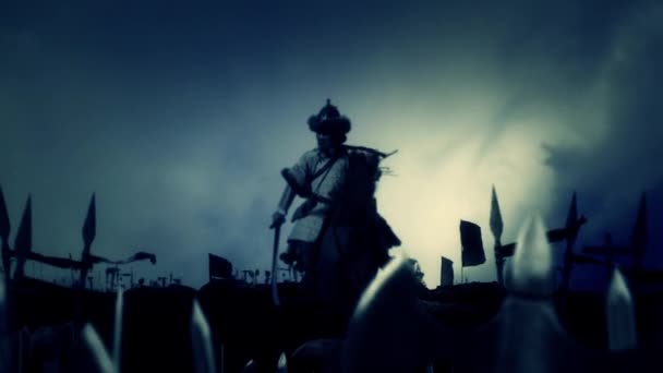 Attila Hun s jeho armádou před nebo po bitvě — Stock video