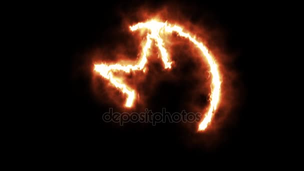 Estrella en círculo iluminándose y ardiendo en llamas — Vídeo de stock