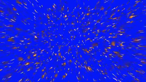 Golden Sparks Flying Away from Camera on a Blue Screen Background — Stock Video