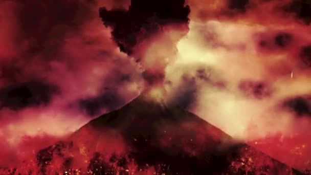 Chaotické sopečné erupce s ohněm a plameny — Stock video