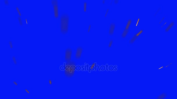 Chispas doradas volando sobre un fondo de pantalla azul — Vídeo de stock