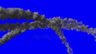 Bir mavi ekran arka planda füzeler yollar duman